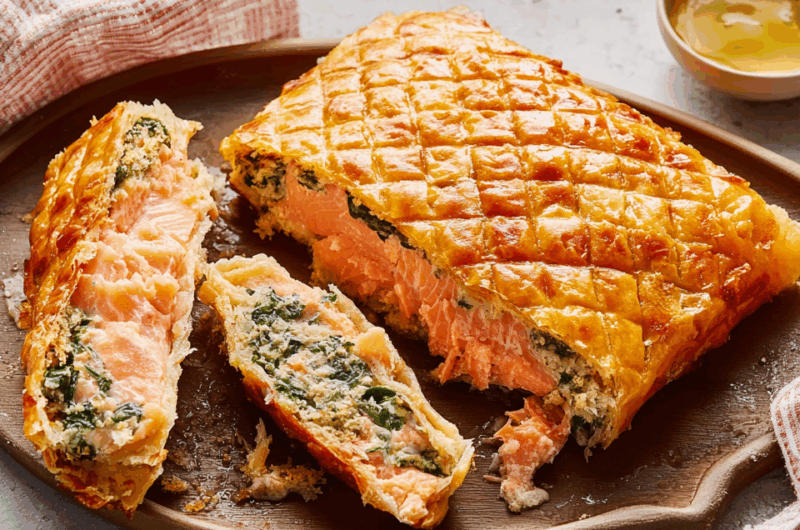 Buttery Puff Pastry-Wrapped Salmon with Creamy Spinach Filling