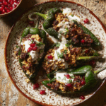Festive Poblano Peppers with Walnut Sauce and Pomegranate Seeds