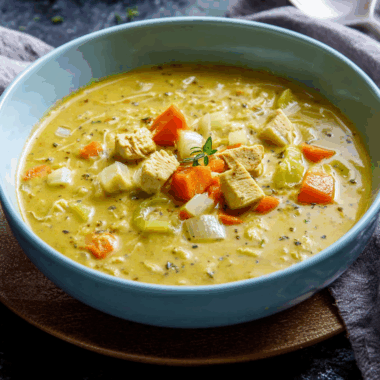 Creamy Indian-Spiced Mulligatawny Soup with Chicken and Apple