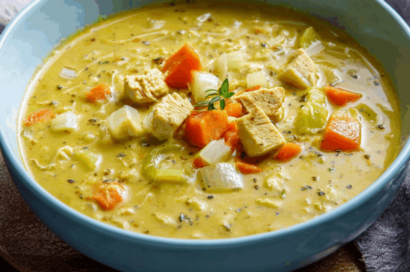 Creamy Indian-Spiced Mulligatawny Soup with Chicken and Apple