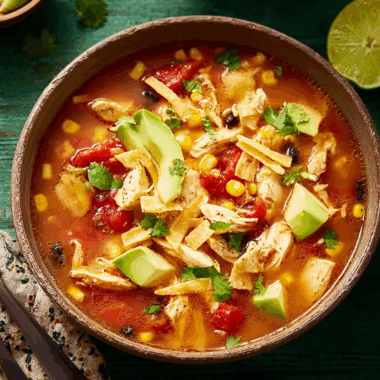 Chicken Tortilla Soup with Charred Corn and Fire-Roasted Tomatoes