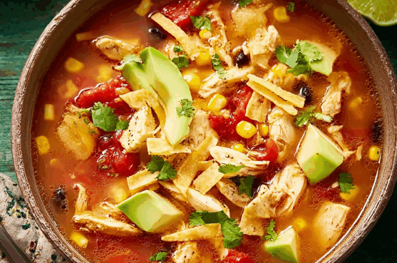 Chicken Tortilla Soup with Charred Corn and Fire-Roasted Tomatoes