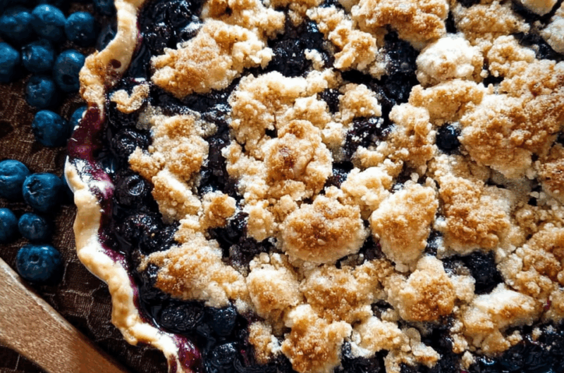 Rustic Homemade Blueberry Pie with Golden Lattice Crust
