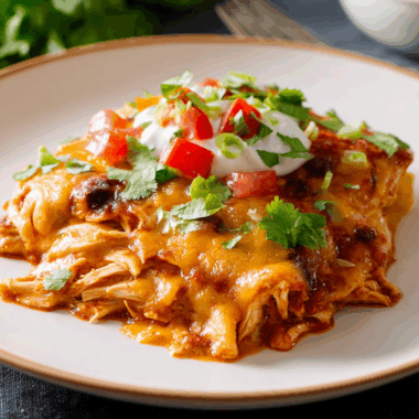 Hearty Layers of Cheesy Chicken Enchilada Bliss