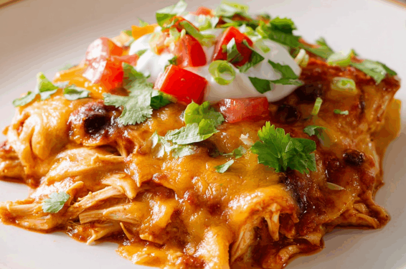 Hearty Layers of Cheesy Chicken Enchilada Bliss