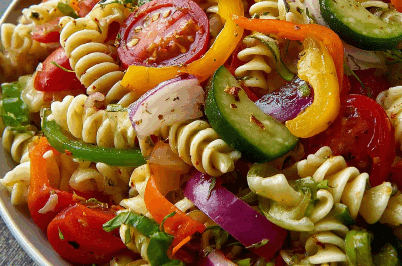 Zesty Summer Pasta Salad with Fresh Veggies and Tangy Dressing