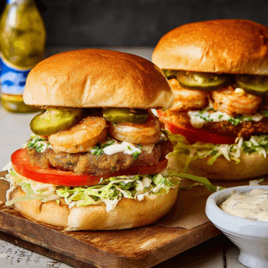 Cajun-Style Crispy Shrimp Burgers with Homemade Remoulade
