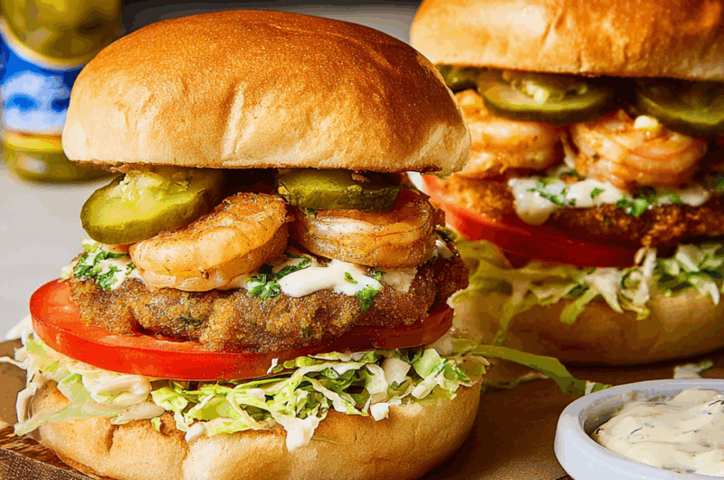 Cajun-Style Crispy Shrimp Burgers with Homemade Remoulade