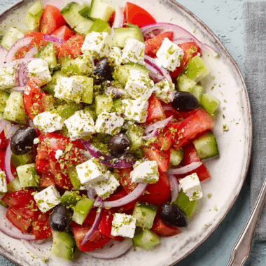 Crisp Mediterranean Salad with Lemon-Olive Dressing