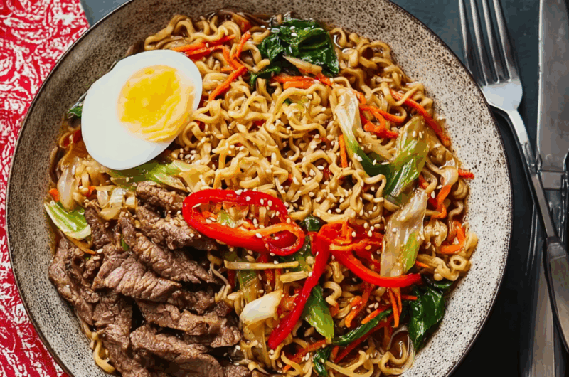 Savory Ground Beef & Veggie Ramen Bowl