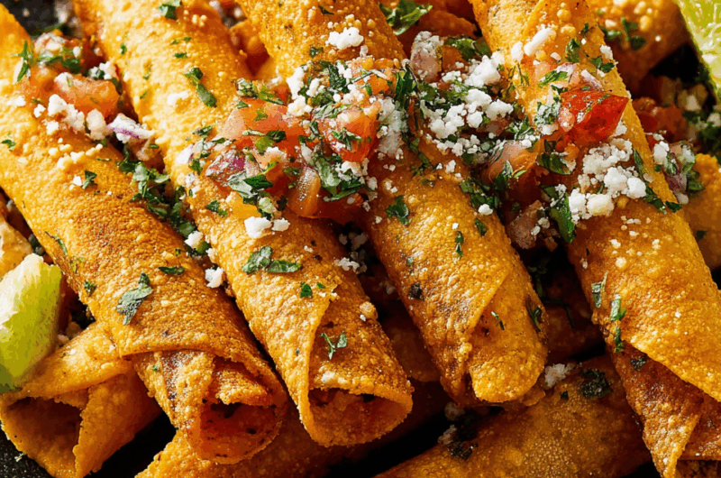 Golden Crispy Taquitos with Zesty Salsa Drizzle