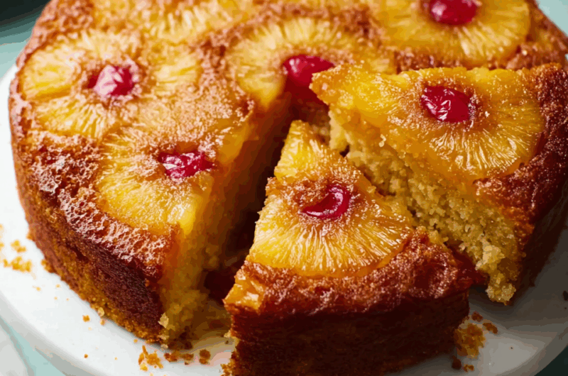 Classic Pineapple Upside-Down Cake with a Sweet Caramelized Topping