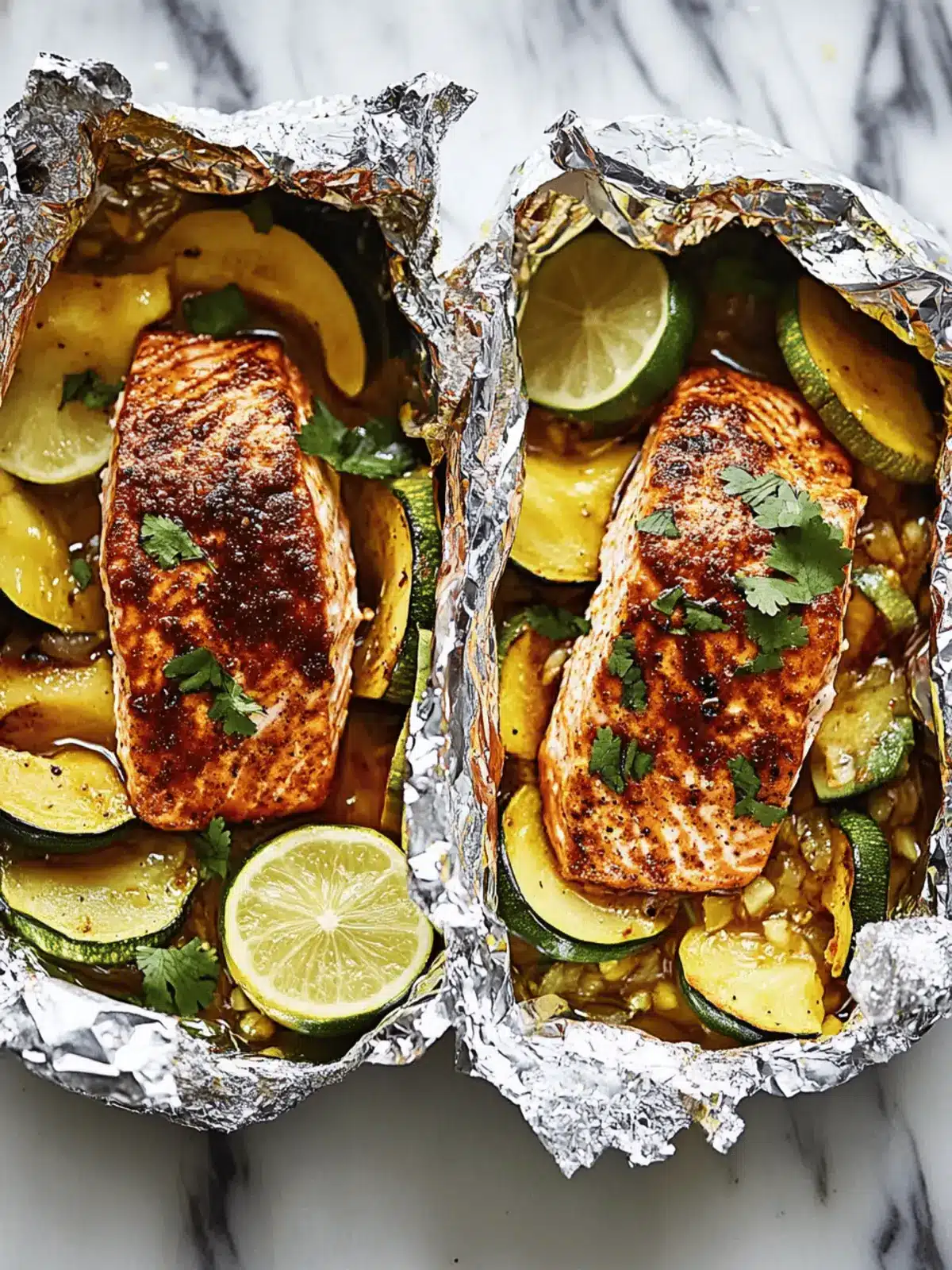 Grilled Honey-Chipotle Salmon Foil Packets with Summer Squash
