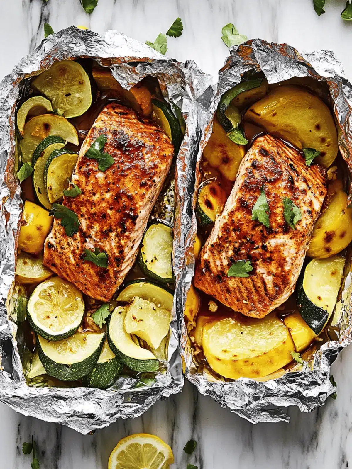 Grilled Honey-Chipotle Salmon Foil Packets with Summer Squash