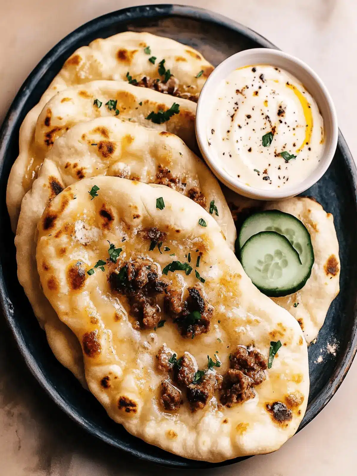 Fluffy Flatbreads With Spiced Meat
