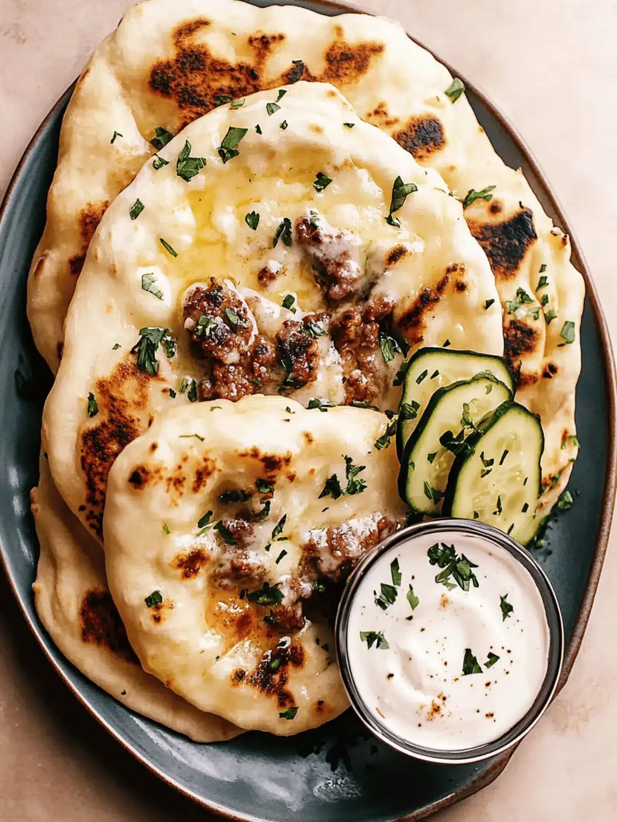 Fluffy Flatbreads With Spiced Meat