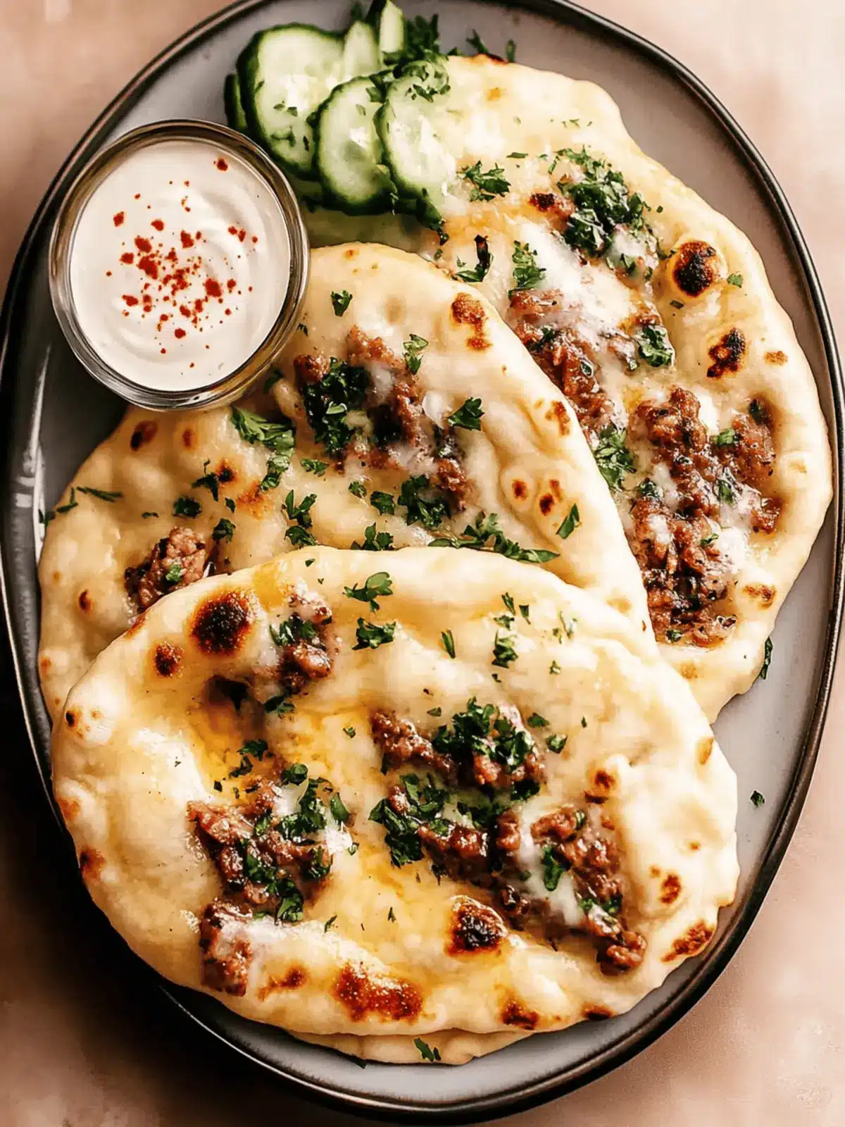 Fluffy Flatbreads With Spiced Meat