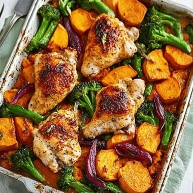 Chicken and sweet potato traybake