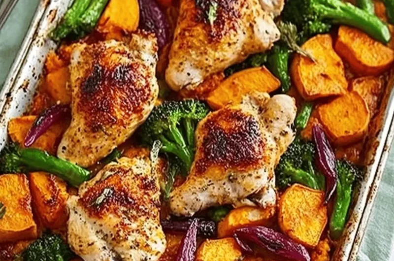 Chicken and sweet potato traybake