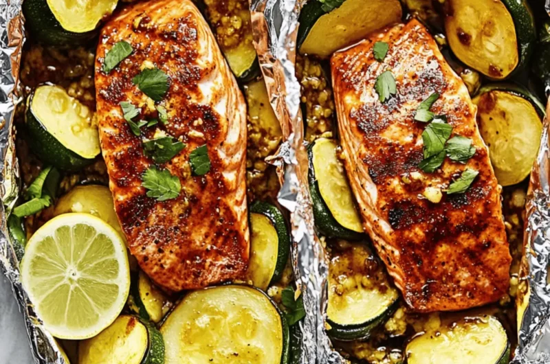 Grilled Honey-Chipotle Salmon Foil Packets with Summer Squash