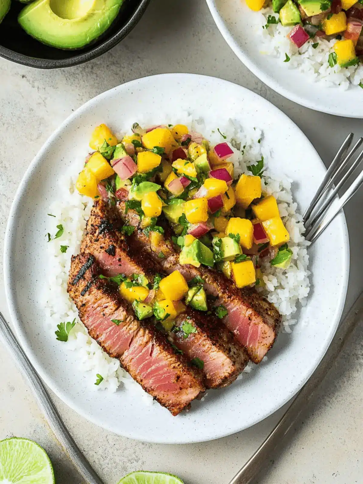 Blackened Tuna Steaks with Mango Avocado Salsa