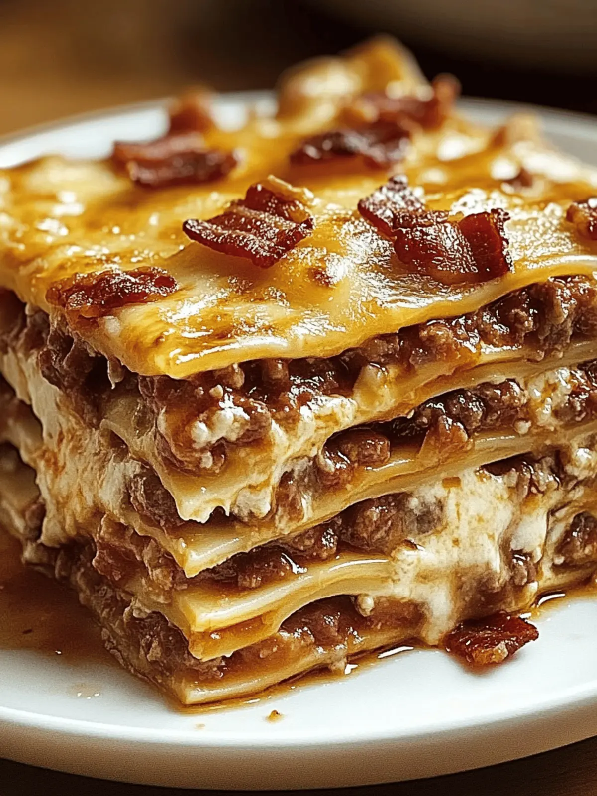 Hearty Cheeseburger-Style Lasagna with Bacon & Creamy Garlic Parmesan Sauce