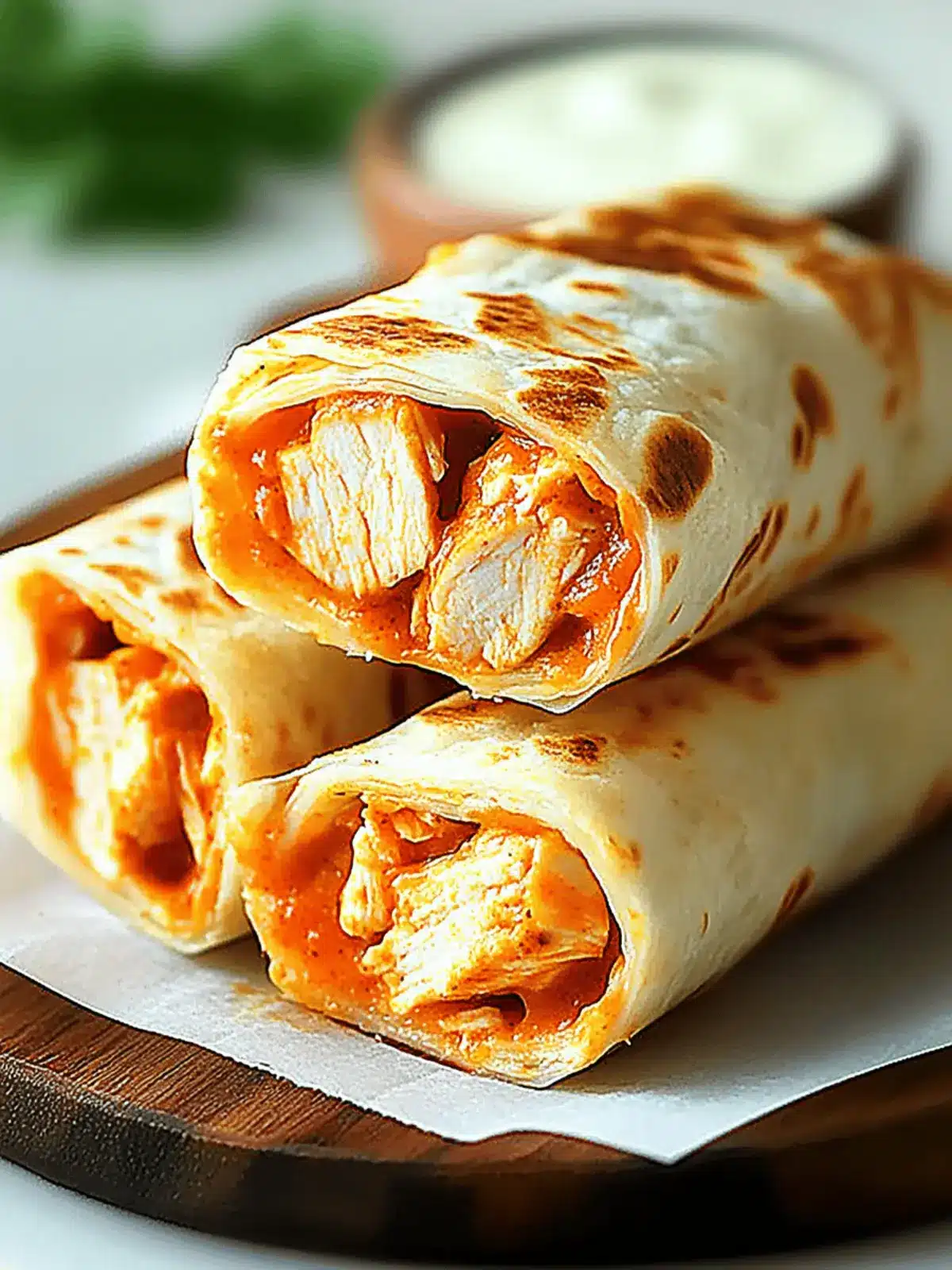 Spicy Cheesy Buffalo Chicken Wrap Rolls
