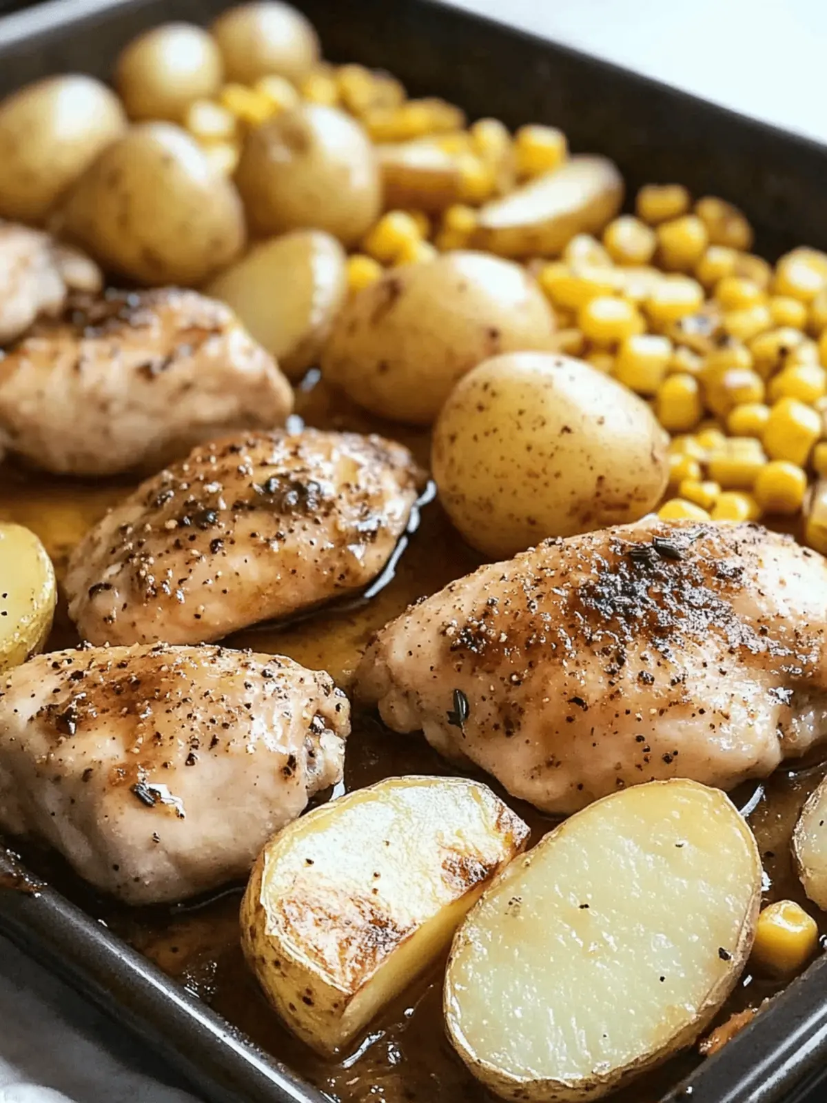 Honey Mustard Chicken Sheet Pan Dinner with Potatoes and Corn