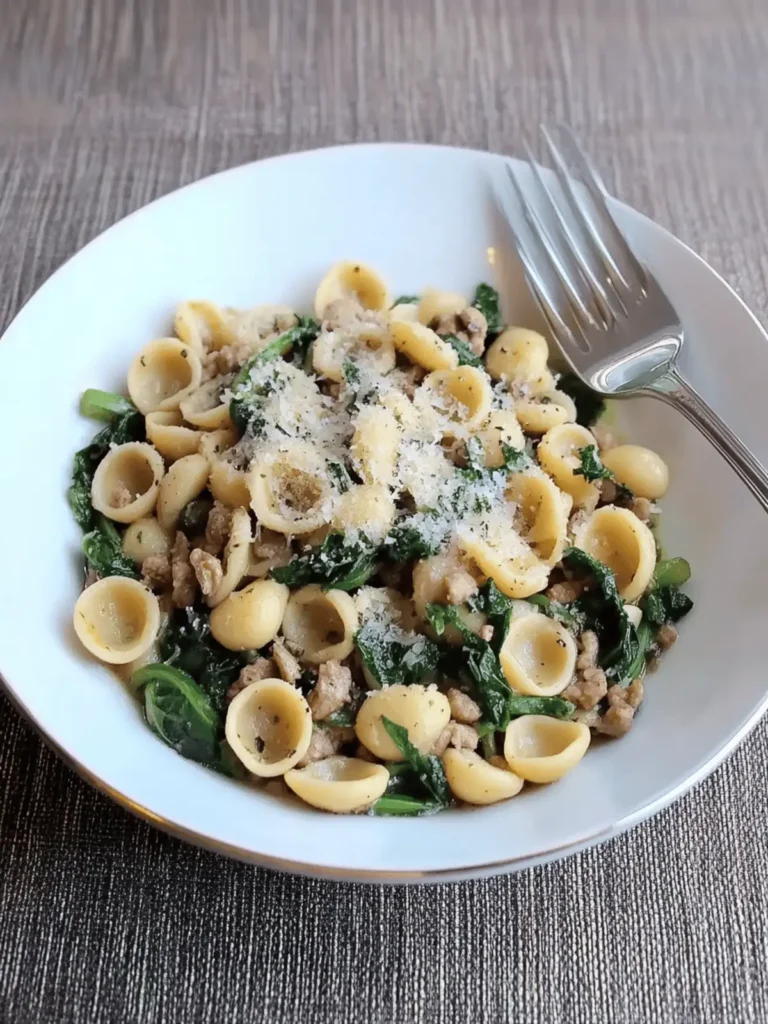 One Pan Orecchiette Pasta with Sausage and Arugula Bliss 2 One Pan Orecchiette Pasta