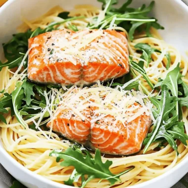 Creamy Lemon Parmesan Angel Hair with Salmon and Arugula