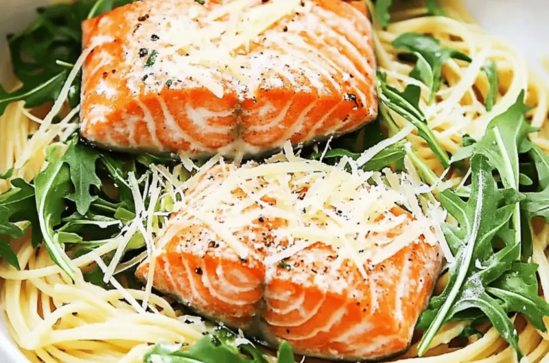 Creamy Lemon Parmesan Angel Hair with Salmon and Arugula