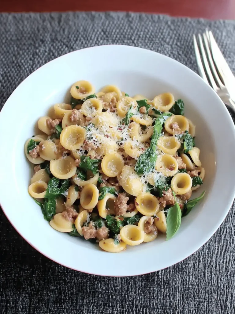 One Pan Orecchiette Pasta with Sausage and Arugula Bliss 4 One Pan Orecchiette Pasta