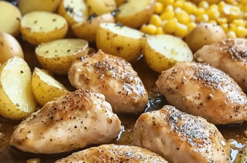 Honey Mustard Chicken Sheet Pan Dinner with Potatoes and Corn