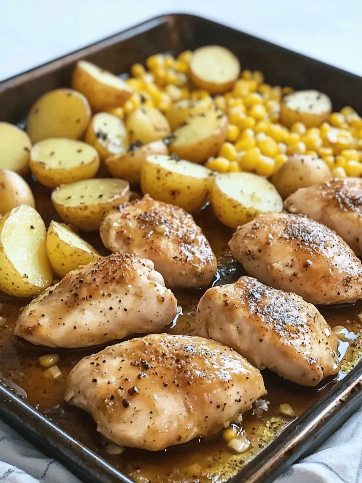 Honey Mustard Chicken Sheet Pan Dinner with Potatoes and Corn
