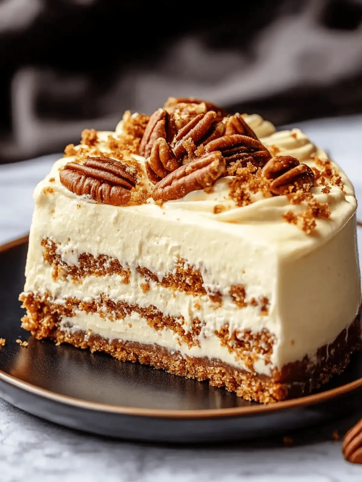 Swirled Carrot Cake Cheesecake with Cream Cheese Frosting and Caramelized Pecans