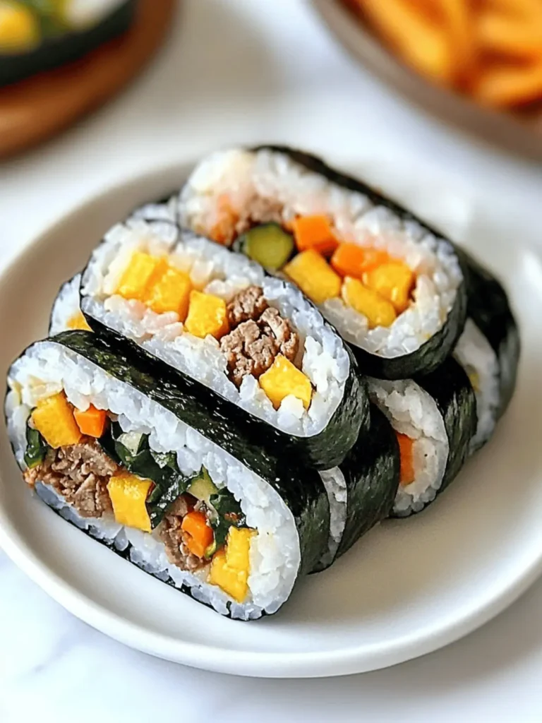Savor Kimbap with Beef, Spinach, and Pickled Radish Bliss 4 Kimbap with Beef, Spinach, and Pickled Radish