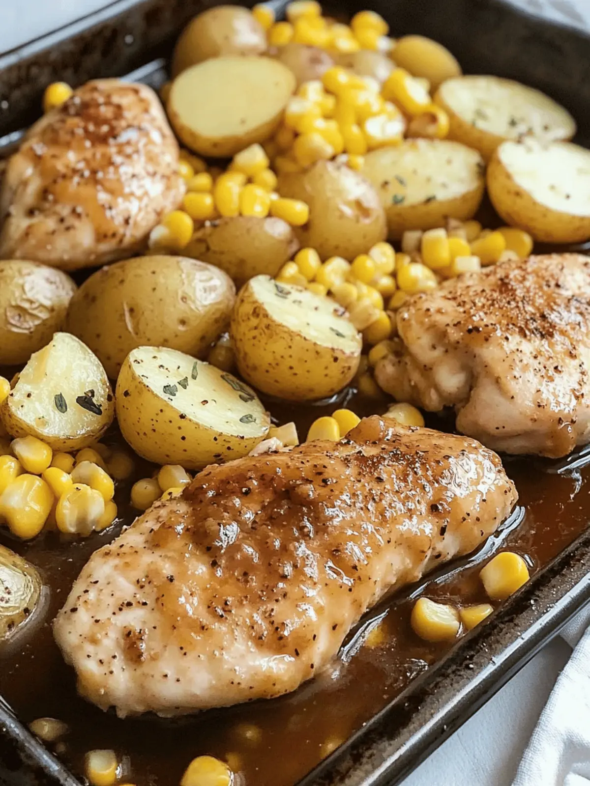 Honey Mustard Chicken Sheet Pan Dinner with Potatoes and Corn
