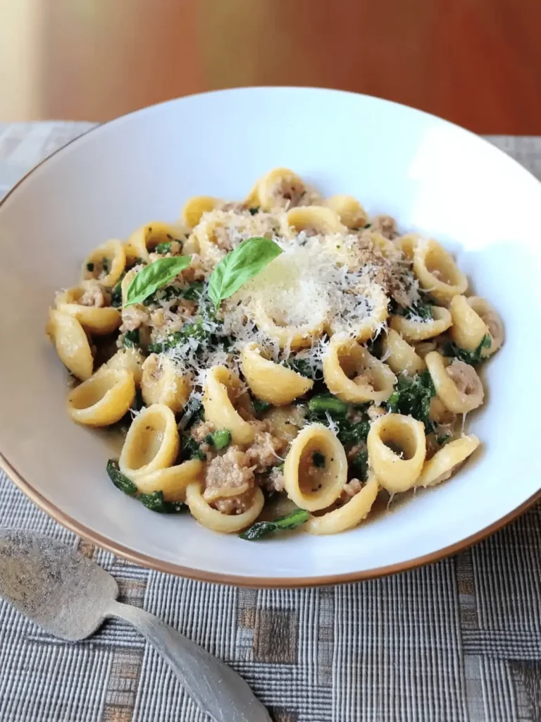 One Pan Orecchiette Pasta with Sausage and Arugula Bliss 3 One Pan Orecchiette Pasta