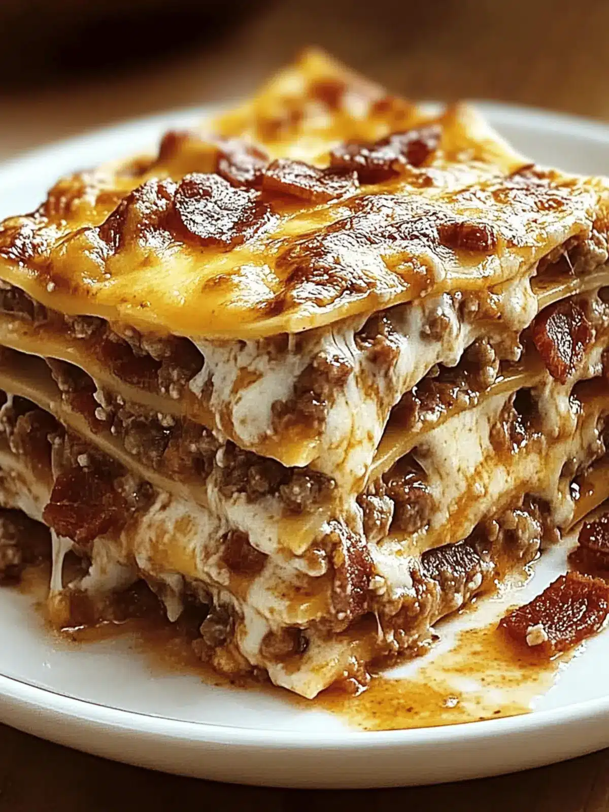 Hearty Cheeseburger-Style Lasagna with Bacon & Creamy Garlic Parmesan Sauce