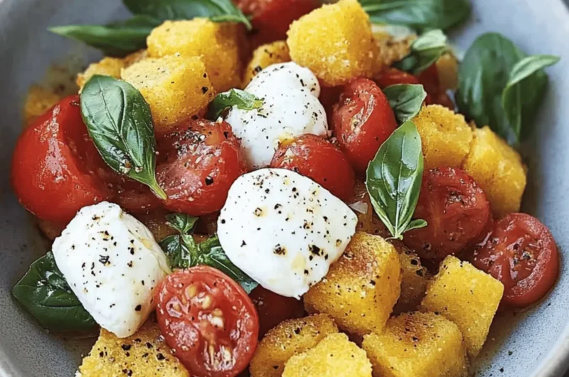 Fried Polenta Panzanella with Tomato, Basil, and Burrata