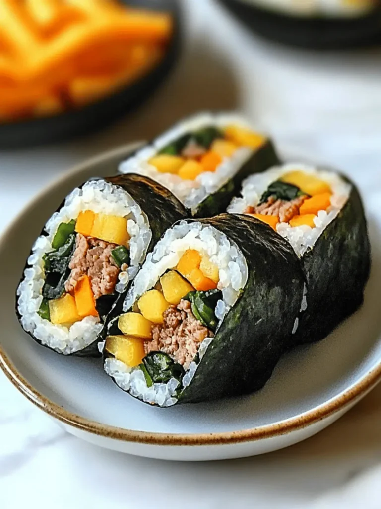 Savor Kimbap with Beef, Spinach, and Pickled Radish Bliss 3 Kimbap with Beef, Spinach, and Pickled Radish