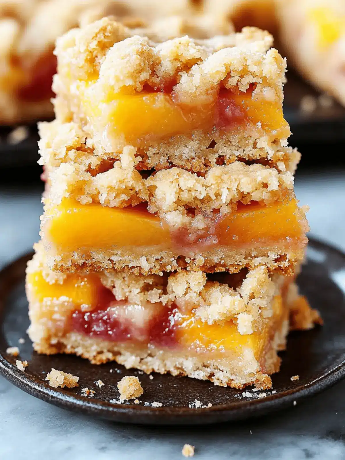 Buttery Peach Crumb Bars with Creamy Filling