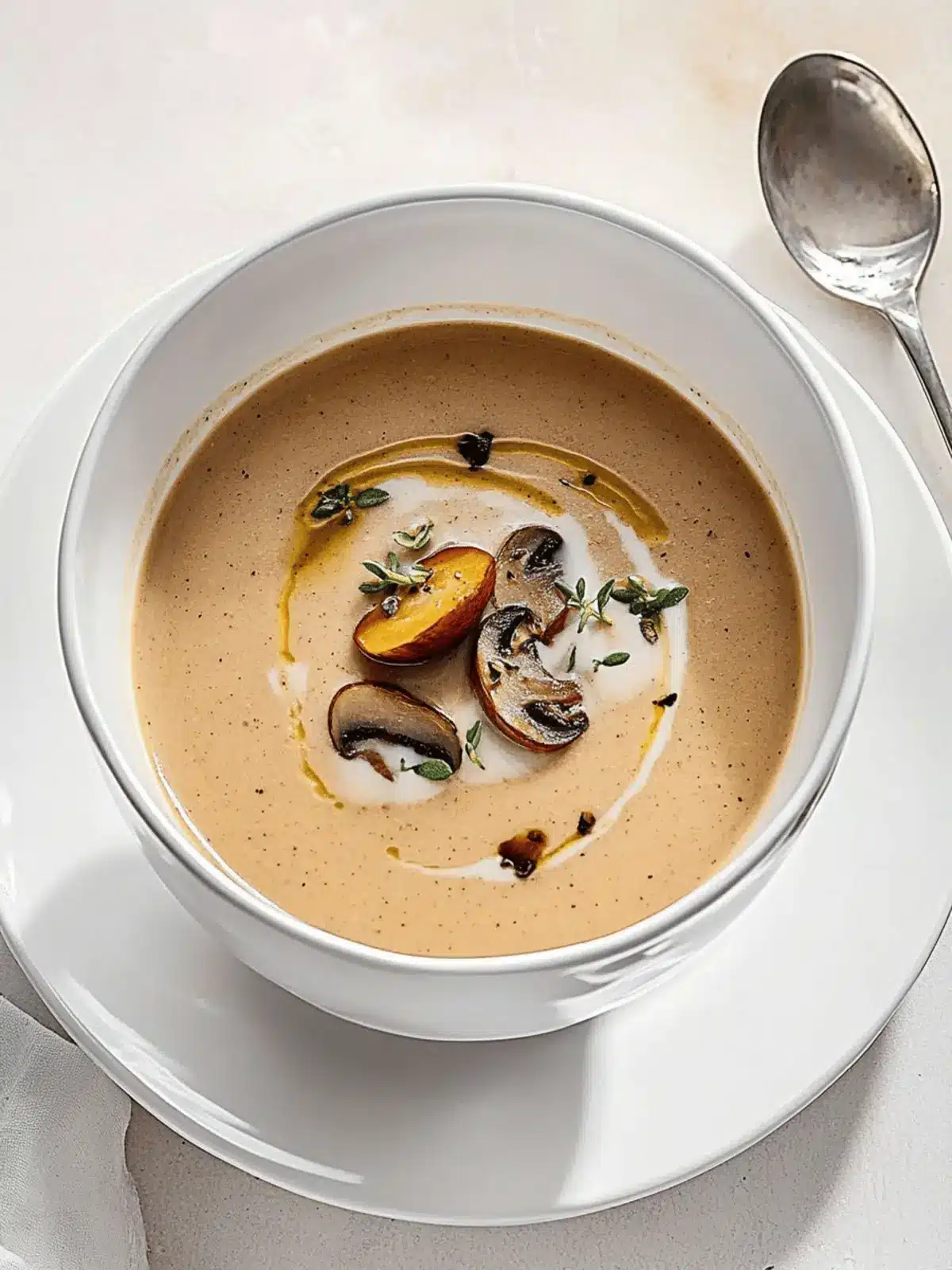 Silky Chestnut and Mushroom Soup with a Touch of Thyme