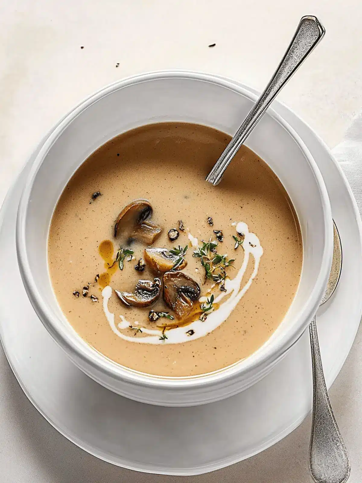 Silky Chestnut and Mushroom Soup with a Touch of Thyme