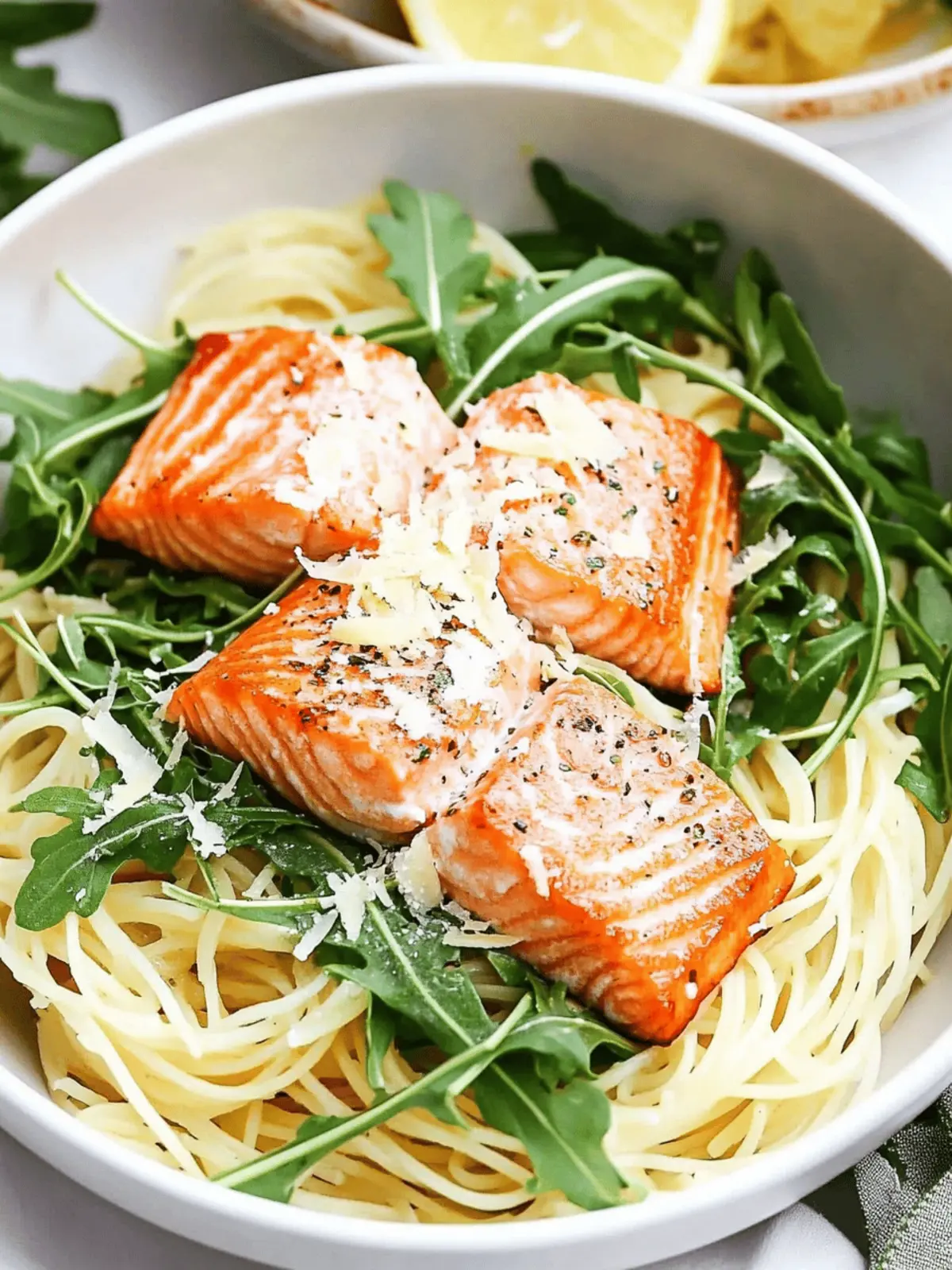 Creamy Lemon Parmesan Angel Hair with Salmon and Arugula