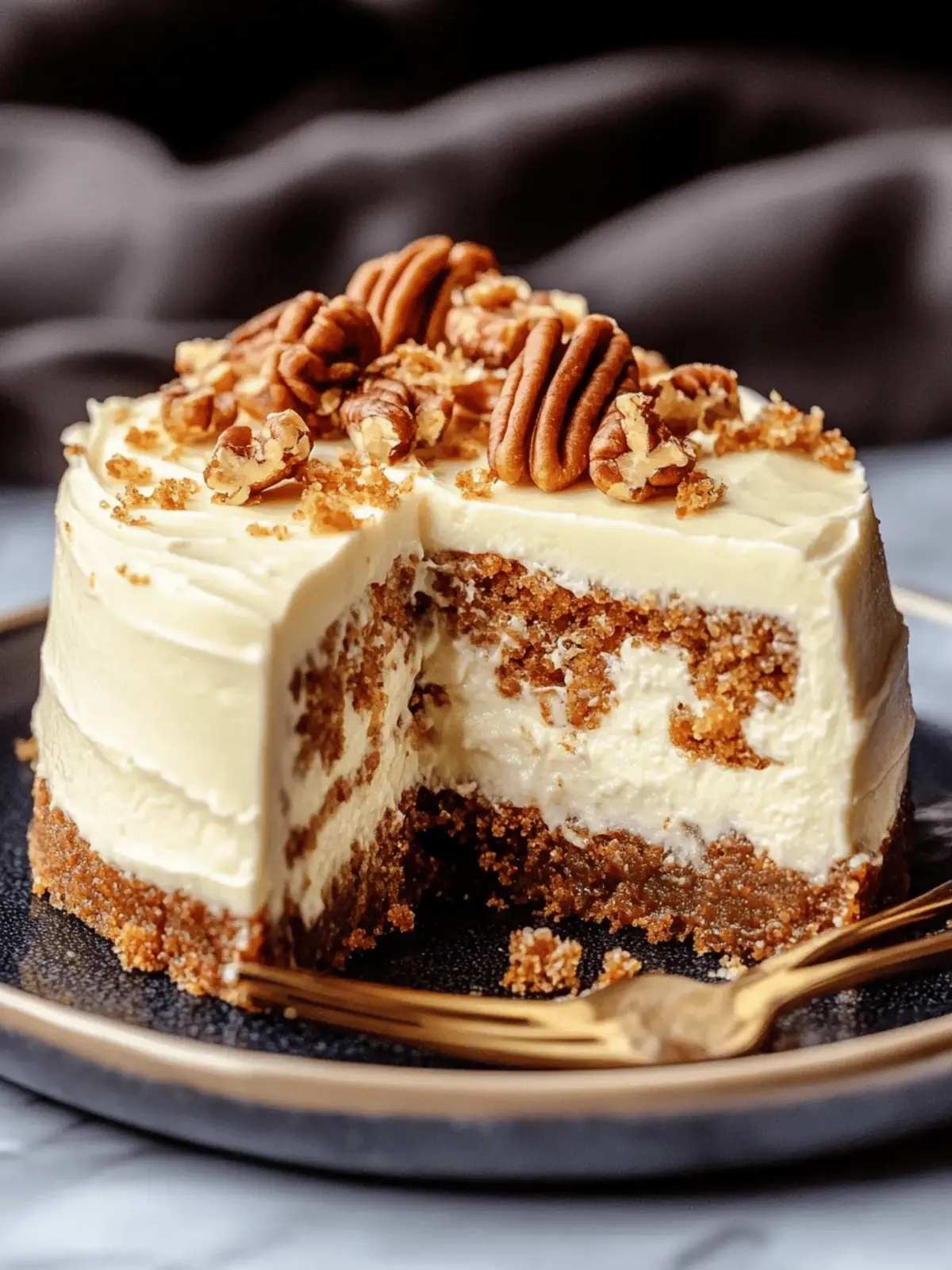 Swirled Carrot Cake Cheesecake with Cream Cheese Frosting and Caramelized Pecans