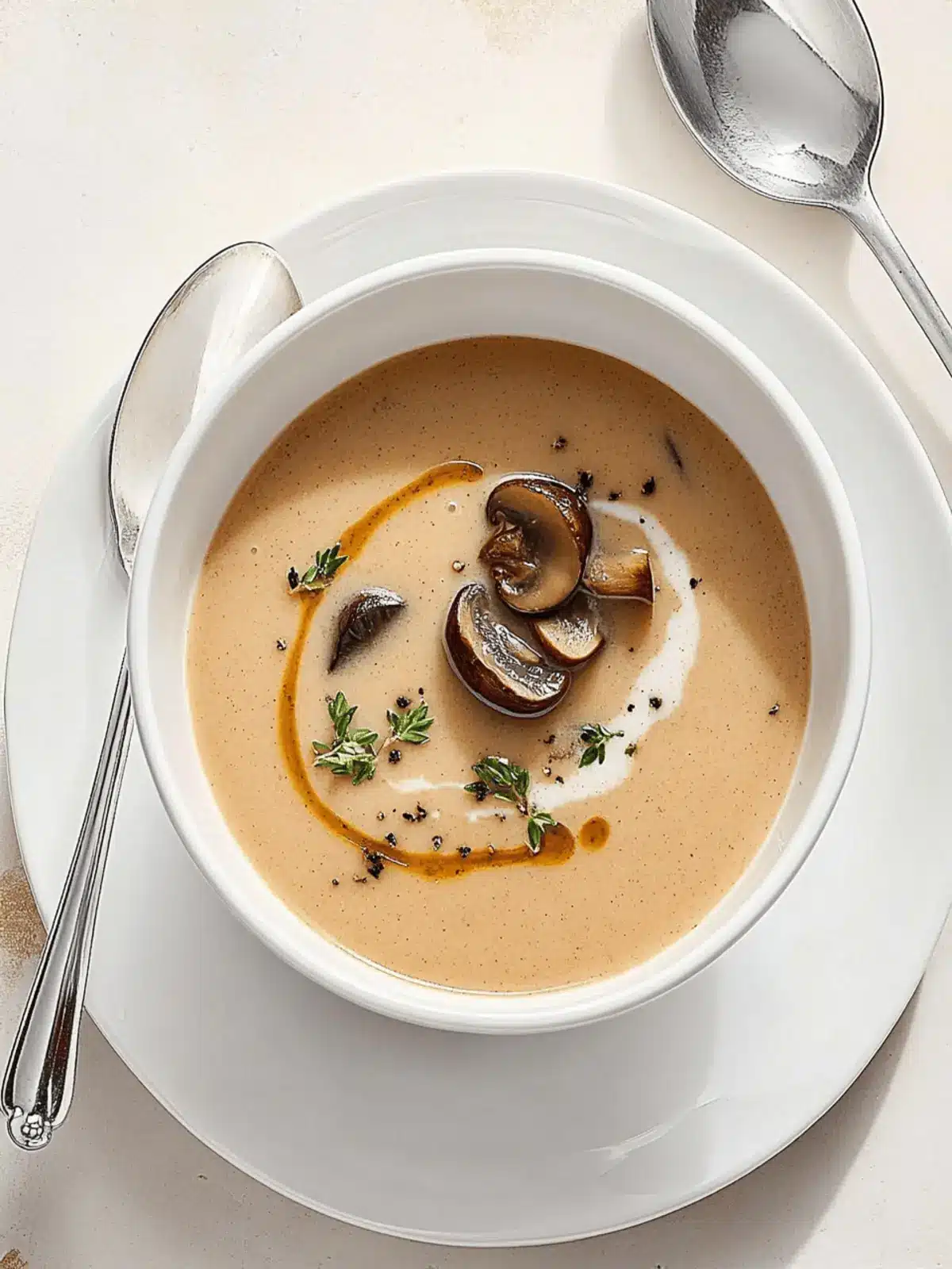 Silky Chestnut and Mushroom Soup with a Touch of Thyme