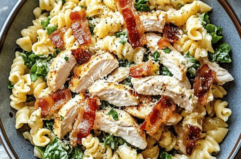 Creamy Chicken Caesar Pasta Salad with Crispy Bacon
