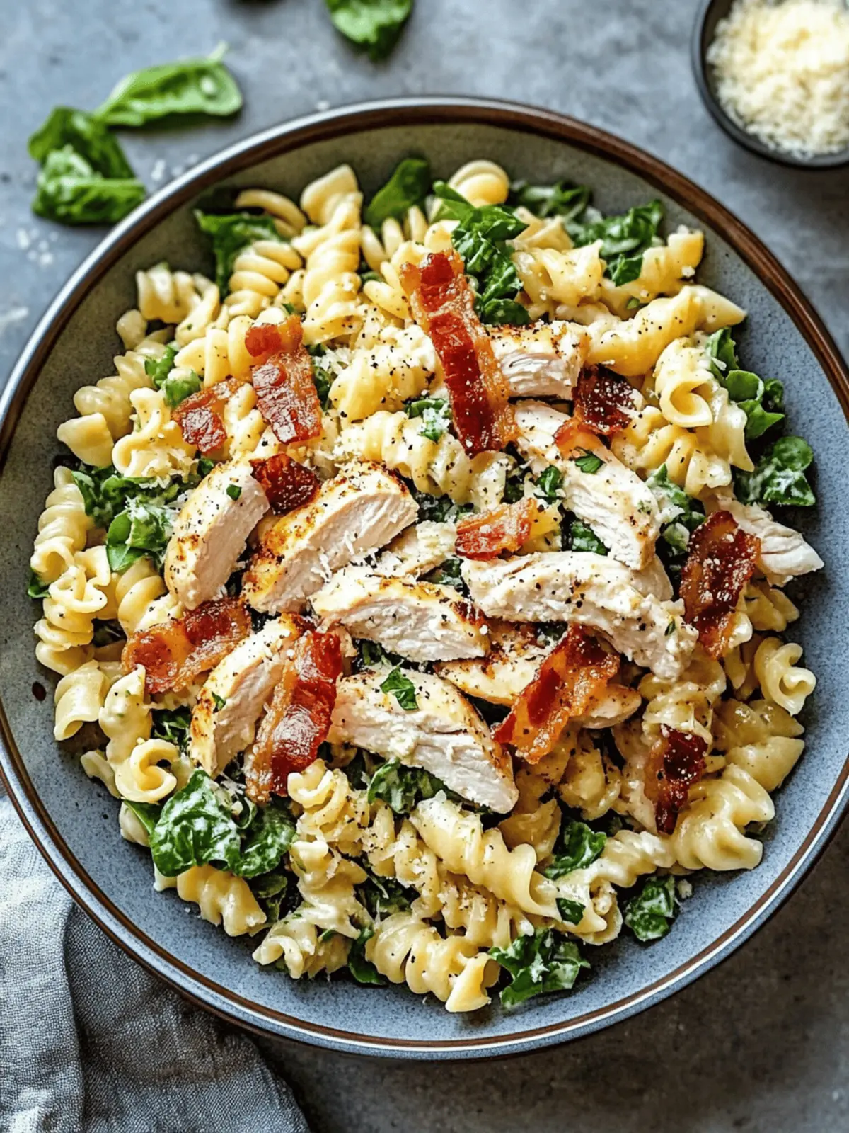 Creamy Chicken Caesar Pasta Salad with Crispy Bacon