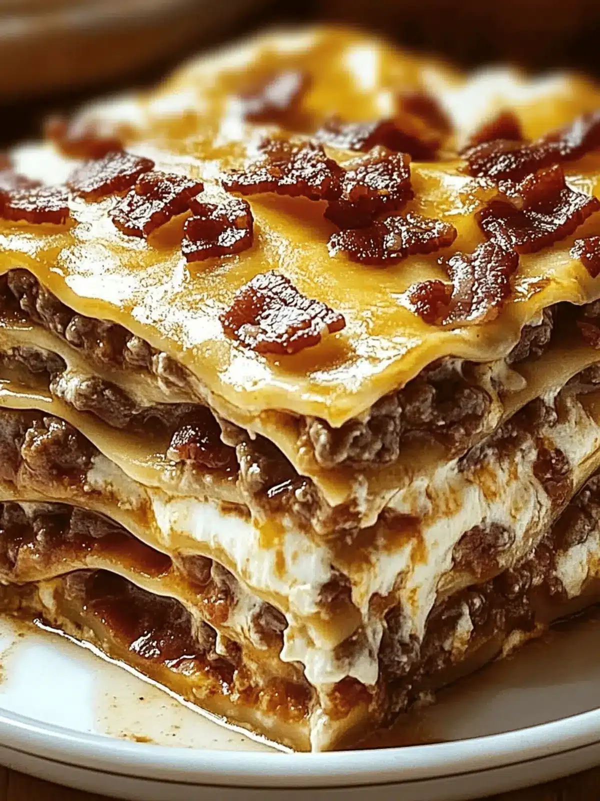 Hearty Cheeseburger-Style Lasagna with Bacon & Creamy Garlic Parmesan Sauce